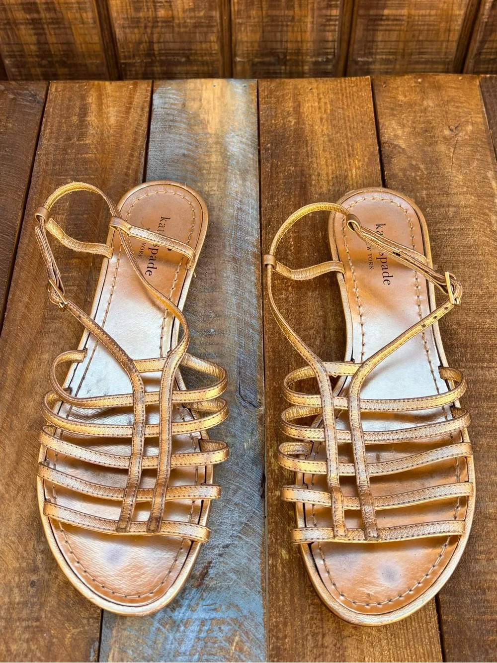 Kate Spade Gold Strappy Flat Sandals